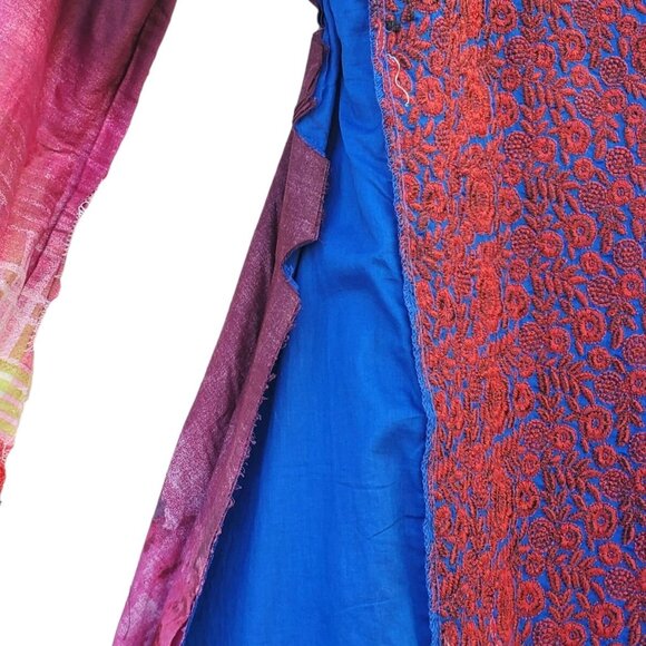 Long Sleeve Dress Floral Red Blue Embroidered Patchwork Kameez Size S NWOT - Picture 11 of 16